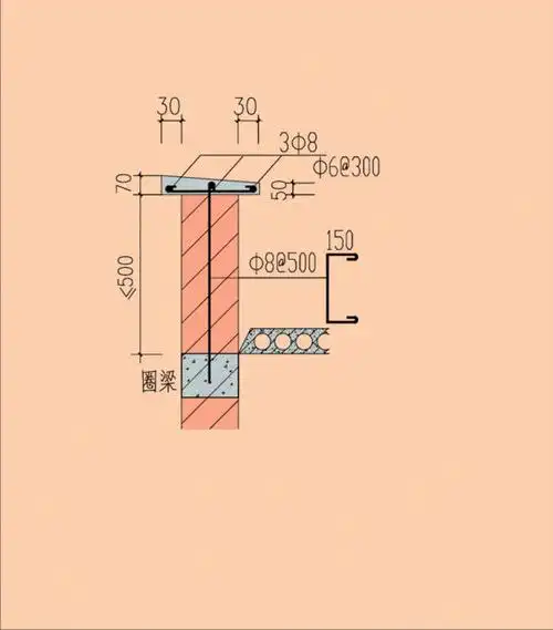图31,出入口处女儿墙高度小于0.5米时的锚固