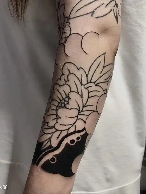 日式牡丹花臂_纹身图案手稿图片_小韩的纹身作品集