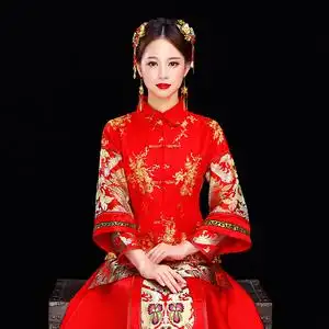 000人付款淘宝出全新新娘结婚礼服裙中式唐装秀禾服大翻领上衣鱼尾