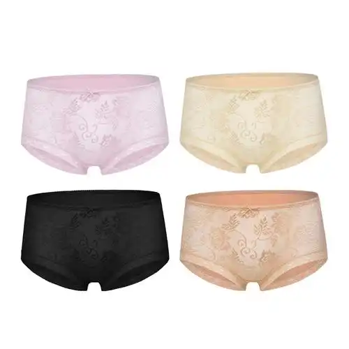 洁丽雅女士内裤女棉材质平角裤中腰性感蕾丝内裤舒适包臀女款短裤