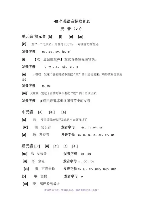 48个英语音标发音表