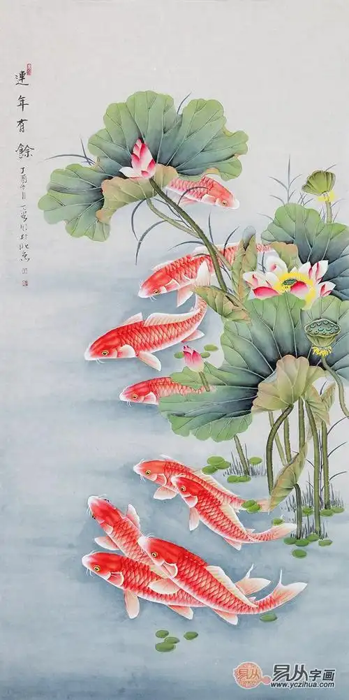 风水家里挂什么字画好招财纳福风水九鱼图作品