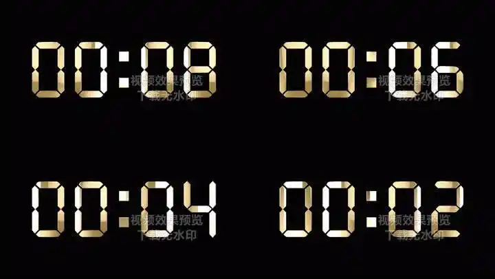 4k金色液晶数字倒数10秒