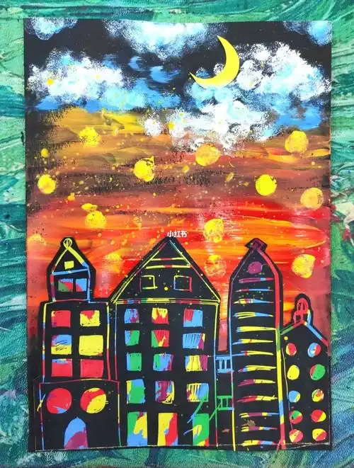 儿童画城市夜景