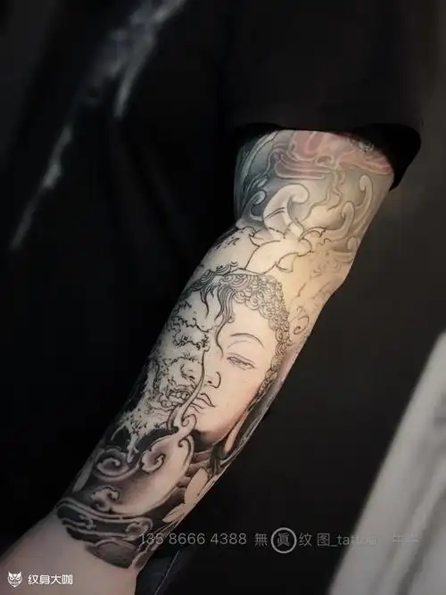 无眞花臂作品_佛魔一念间(未完成)_纹身图案手稿图片_赖智锋的纹身