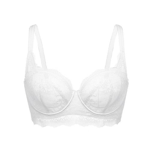 okkdey法式阳台杯内衣女夏蕾丝胸罩超薄大胸显小文胸 白色