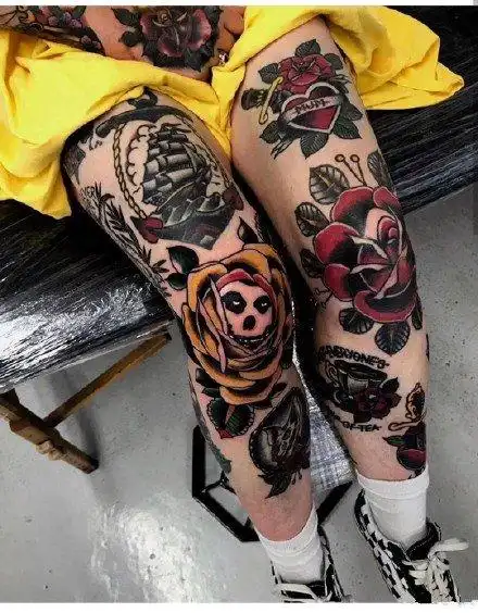 old school的一波拼接花腿纹身作品赏析(8/9)
