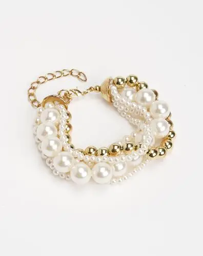popova饰品专场-白/金色多层大小珍珠手链