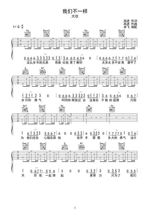我们不一样g调六线pdf谱吉他谱-虫虫吉他谱免费下载