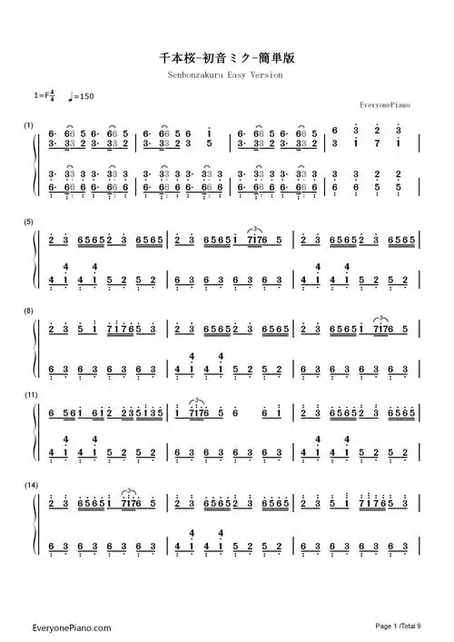 千本樱简单版-初音未来双手简谱预览1