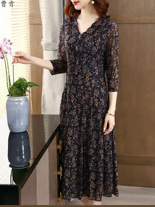 cken夏天台湾纱妈妈高档连衣裙女新款中老年50岁洋气遮肚网纱裙子图片