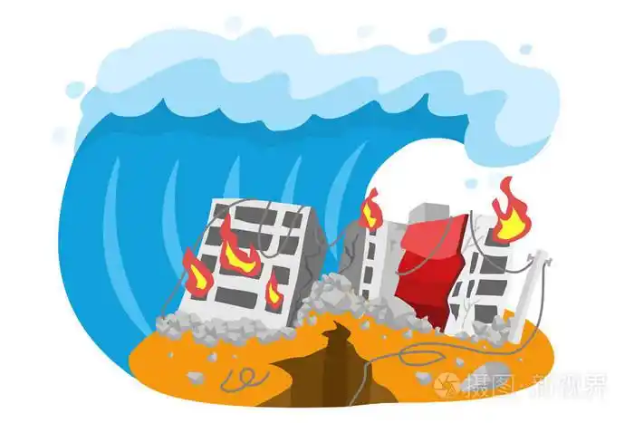 海啸摧毁建筑