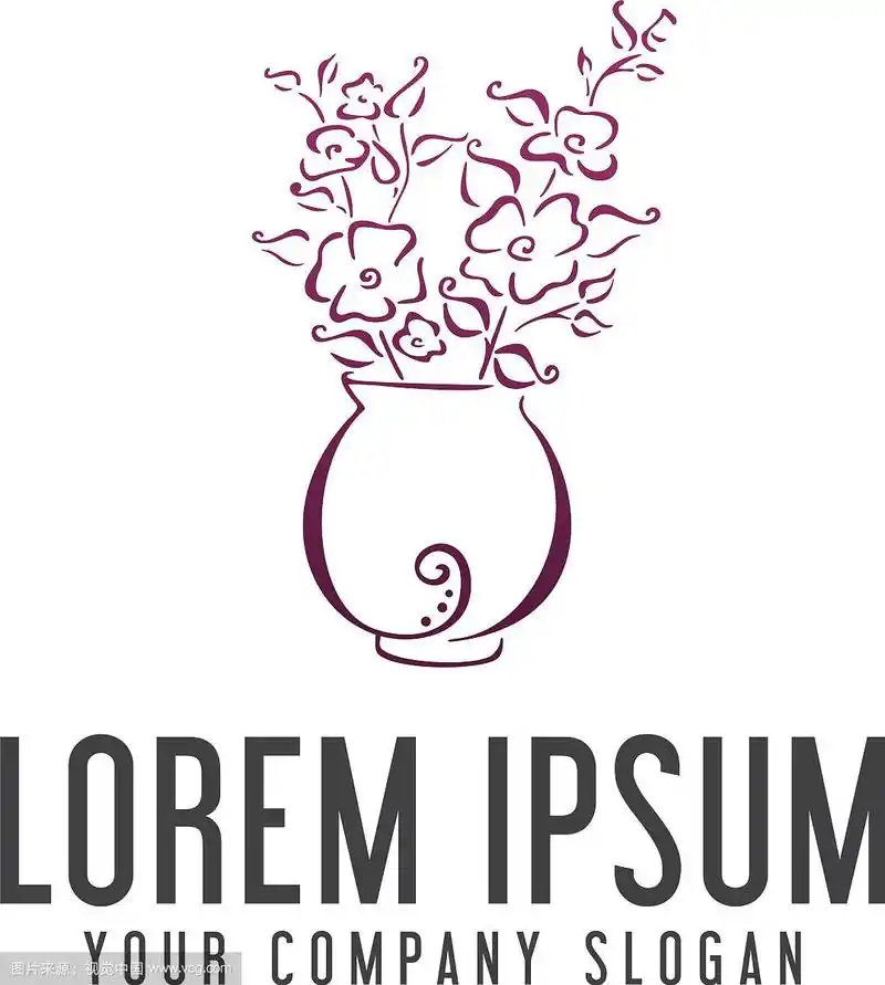 鲜花和花瓶标志设计概念模板
