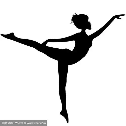 年轻女子的剪影在舞蹈的身影孤立