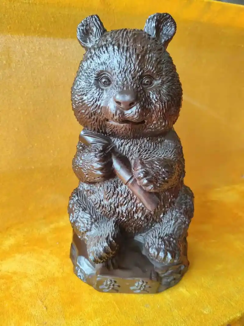 熊猫摆件 黑檀木雕刻 #工艺品摆件 #纯手工雕刻 #2022 - 抖音