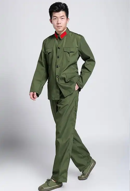 的确良65老式套装男涤卡老款怀旧干服聚会服装六五式绿女65军迷服装