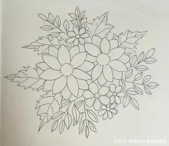 简单易学,一支笔画黑白线描花卉