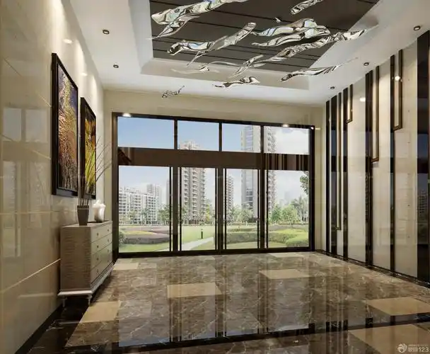 写字楼大堂玻璃门设计效果图_设计456装修效果图