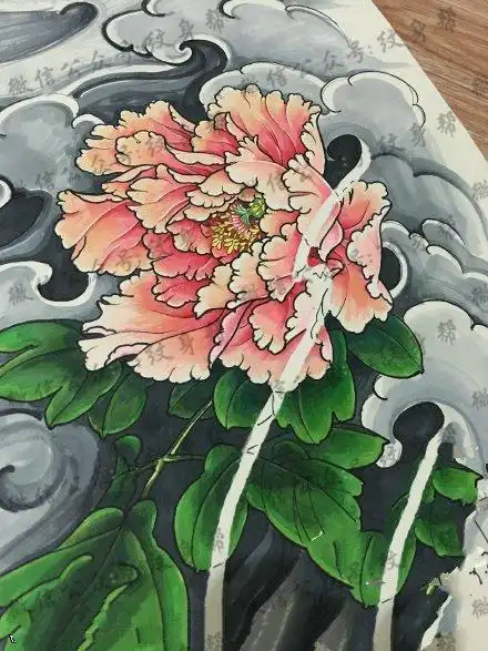 手稿经典牡丹纹身图案