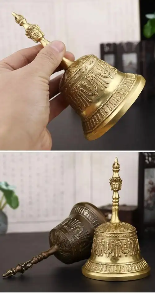 铜铃手摇铃佛家法器 铜地钟佛教用品道教法器引磬佛铃法铃sn2069 仿古