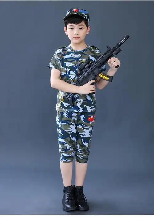 儿童迷彩服套装儿童夏装棉短袖小男孩小海军夏季男童演出服 海洋迷彩