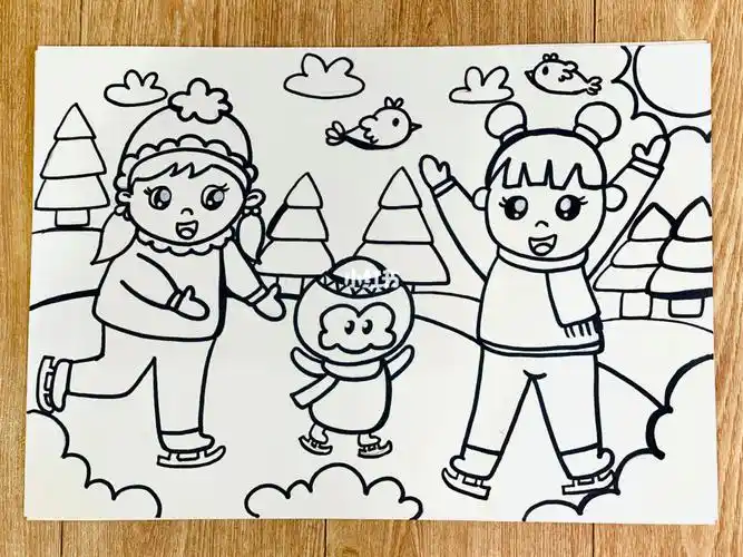 马克笔儿童画冬季运动会