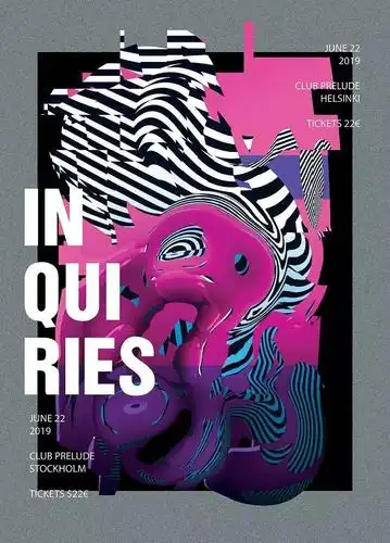 25款国外大师抽象炫酷黑白渐变元素时尚创意海报psd平面设计素材模板