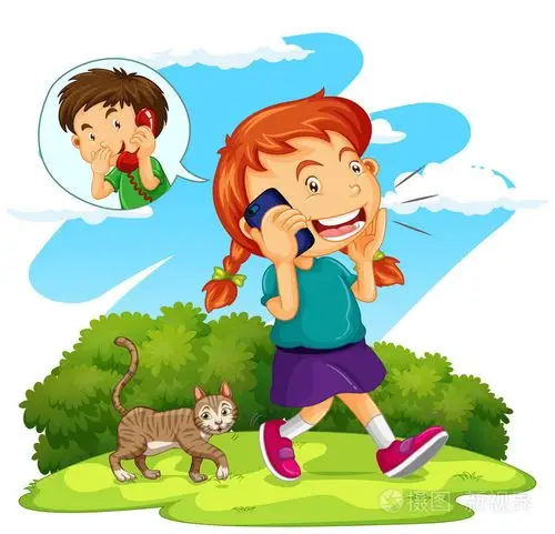 在电话上交谈男孩女孩