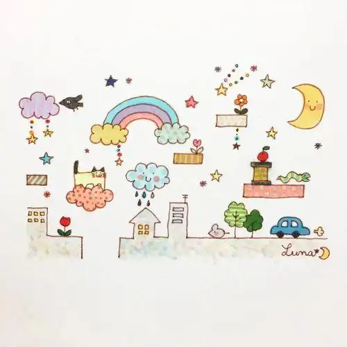 素材彩色小清新彩色简笔画可爱评论  手绘插画森系唯美小清新文艺少女