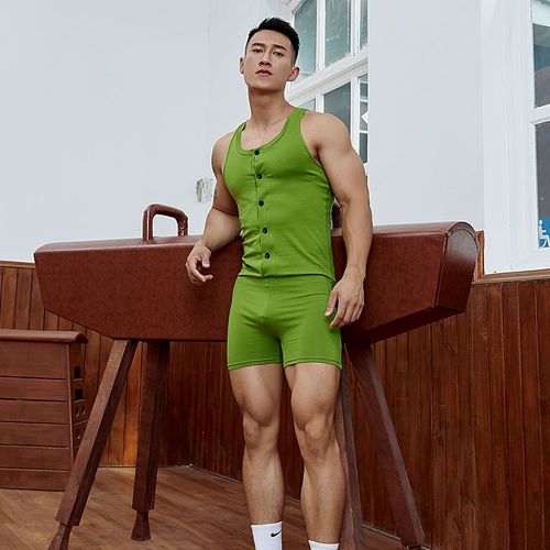 superbody男士纯棉连体衣连扣开襟连体背心平角性感塑身连体衣