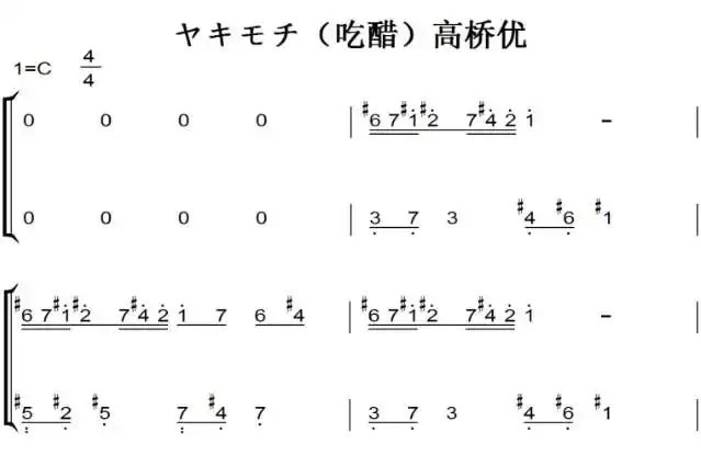 ヤキモチ(吃醋)高桥优 最新流行 原声版 钢琴双手简谱 钢琴谱 钢琴