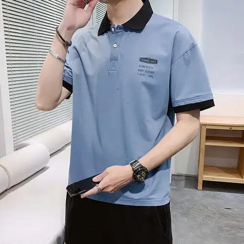 翻领t恤短袖男士2021夏季有领t恤带领男装流百搭印花简约半袖休闲夏装