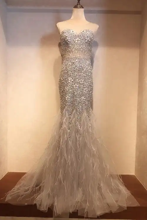 重工奢华新款全身手工烫钻手工珠绣新娘敬酒服演出服主持晚礼服冬