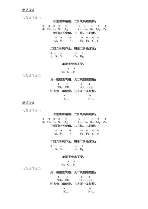 初中化学化合价口诀