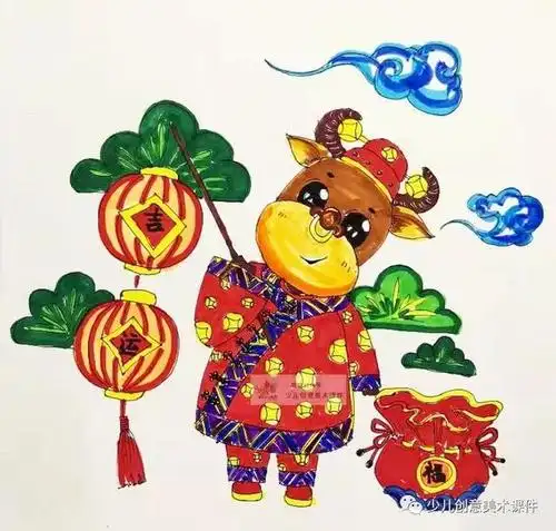 课程|《牛气冲天》年画