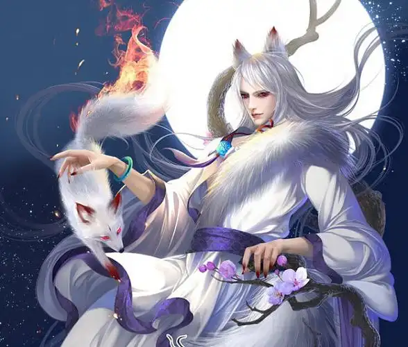 手绘古风男子狐狸