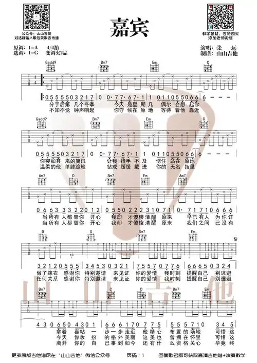 嘉宾吉他谱1-张远-g调指法