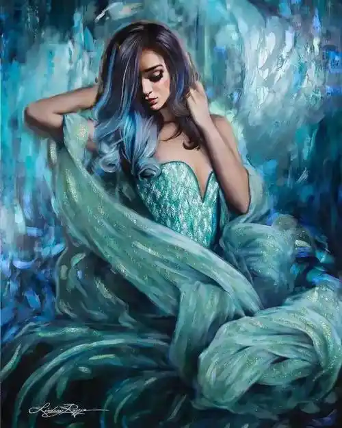 女画家穿上美人鱼装把自己画成美人鱼网友惊艳
