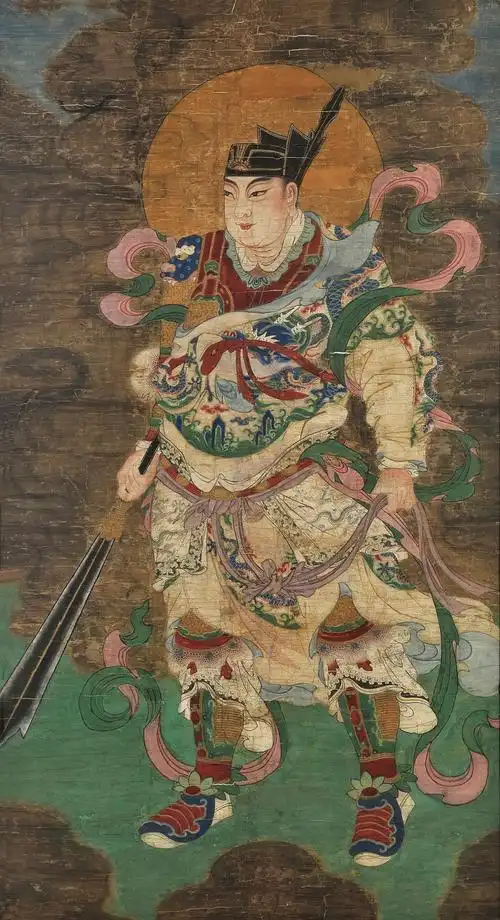 1880二郎神像镜心设色绢本