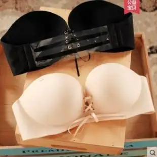 美背女无肩带文胸隐形上托防滑内衣没带子的加厚胸贴裹胸无带抹胸