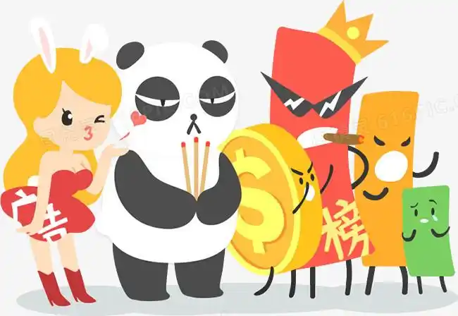 熊猫烧香金币红包女孩卡通