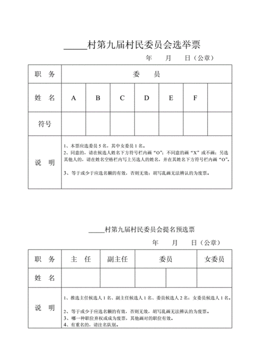 村民委员会成员选票样式doc3页