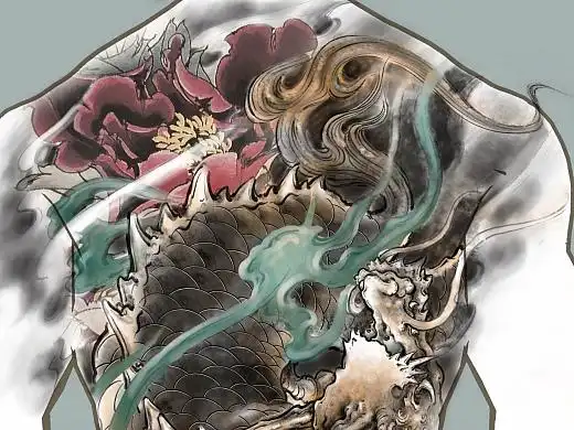 由龙设计 满背麒麟纹身图案