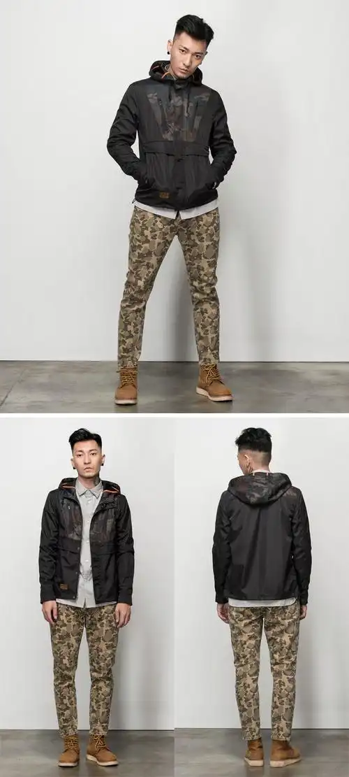 做旧迷彩 男款卡其配绿色长裤