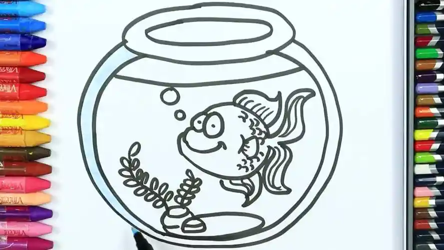 儿童绘画学习,画鱼缸里的粉红色金鱼!