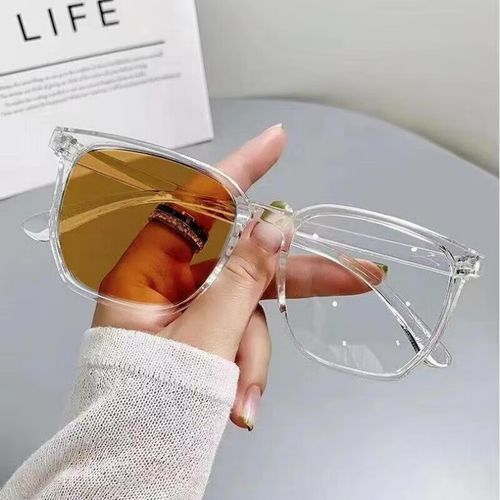 眼镜渐变眼镜有度数学生韩版素颜大圆脸显瘦 透明框变茶片 近视300度