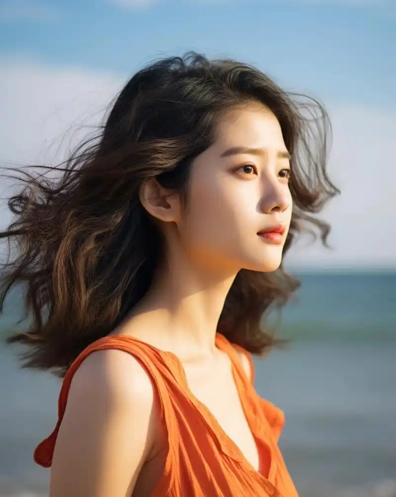 海边迷人侧脸女生头像