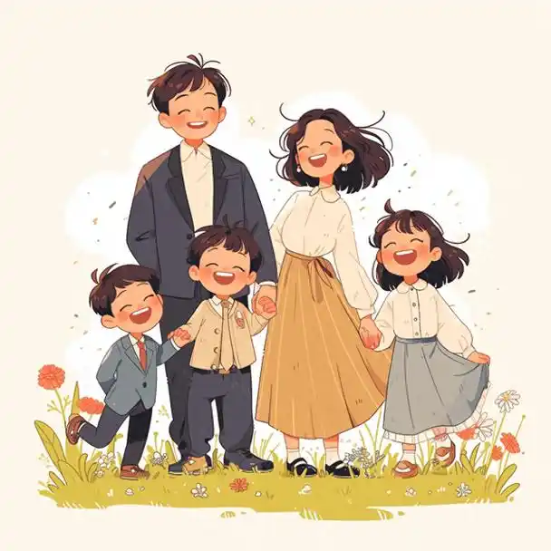 亲子头像|一家五口卡通头像,一个姐姐两个弟弟