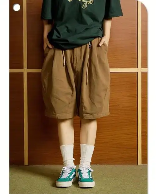 日系街头cityboy复古纯色灯笼型休闲短裤