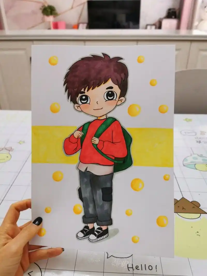 卡通小男孩自画像 儿子国庆作业,自画像